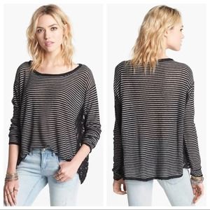Free People Love Me Do Black Stripe Pullover S